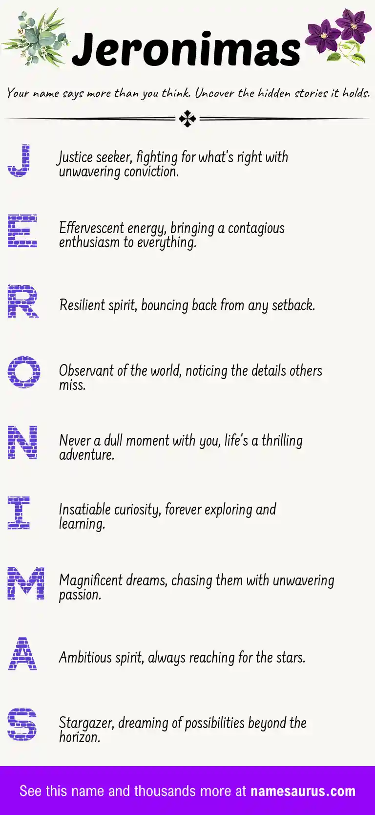 Acrostic poem about Jeronimas.