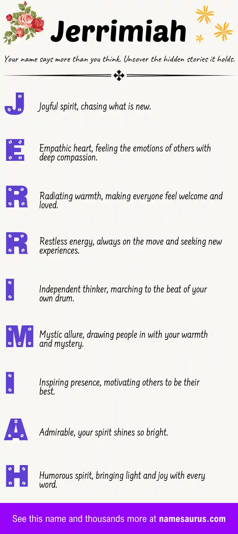 Acrostic poem about Jerrimiah.