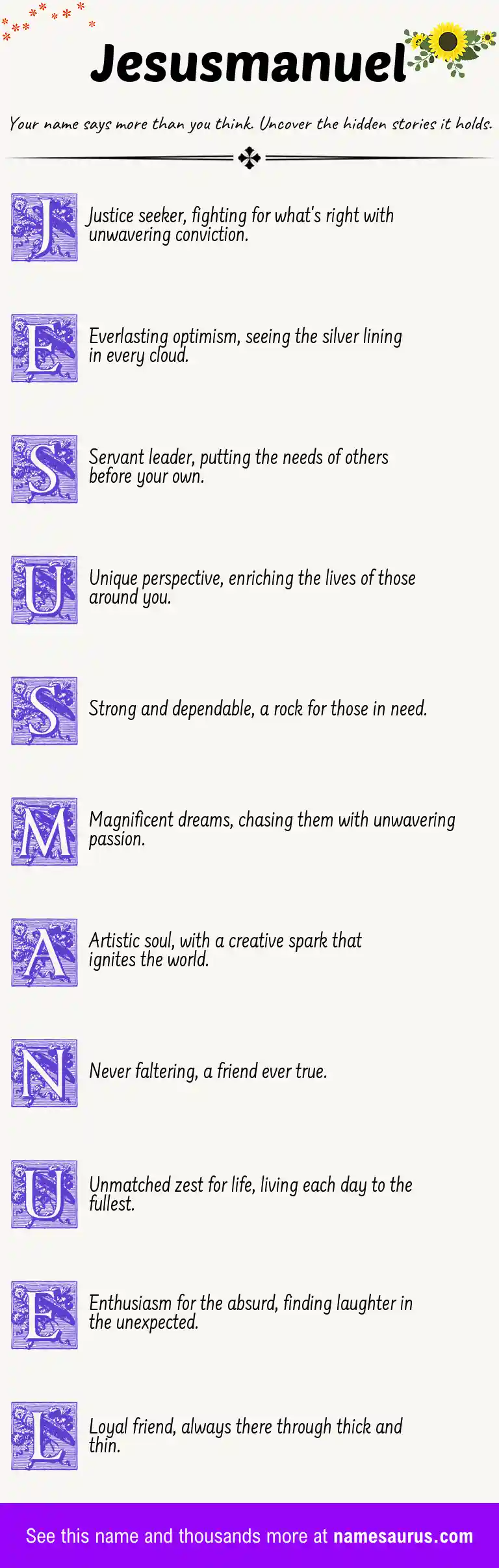 Acrostic poem about Jesusmanuel.