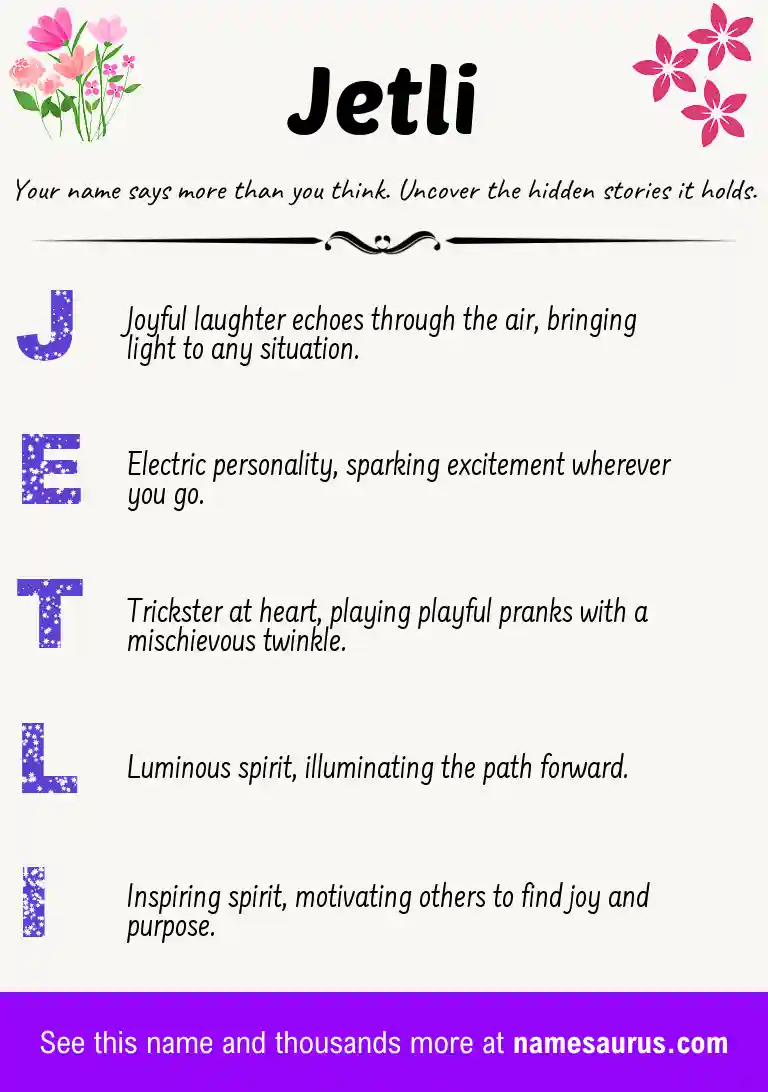 Acrostic poem about Jetli.