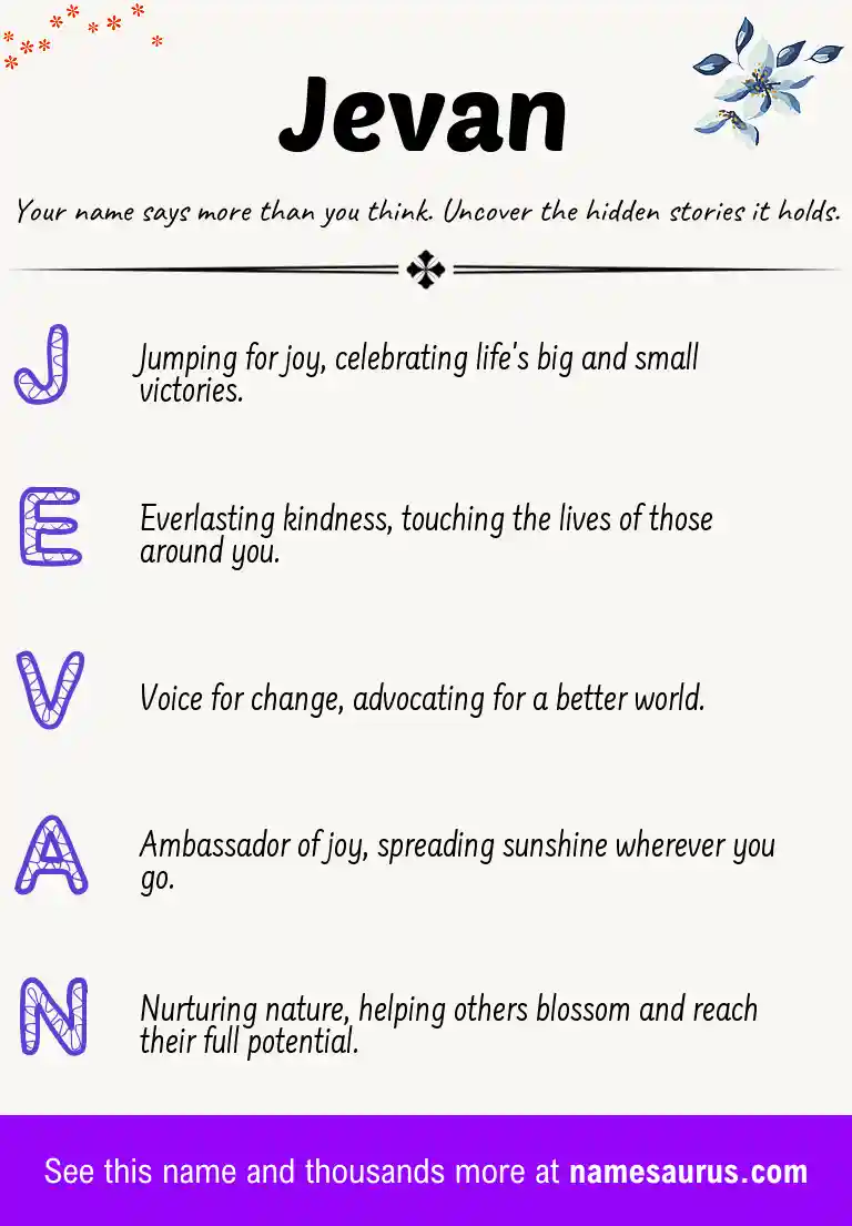 Acrostic poem about Jevan.