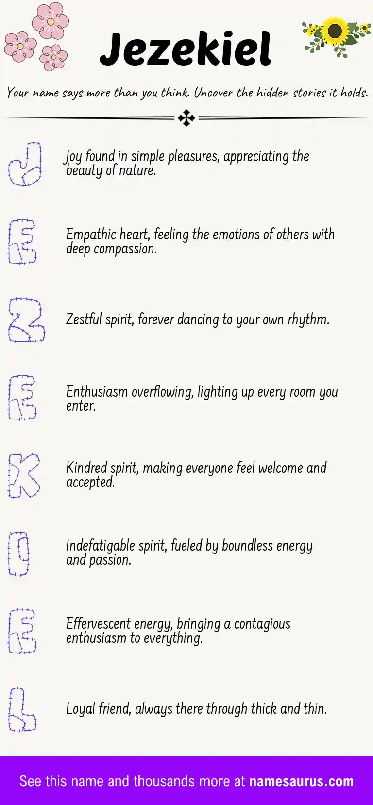 Acrostic poem about Jezekiel.