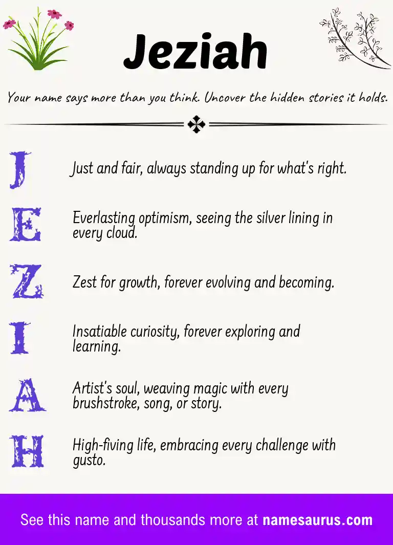 Acrostic poem about Jeziah.