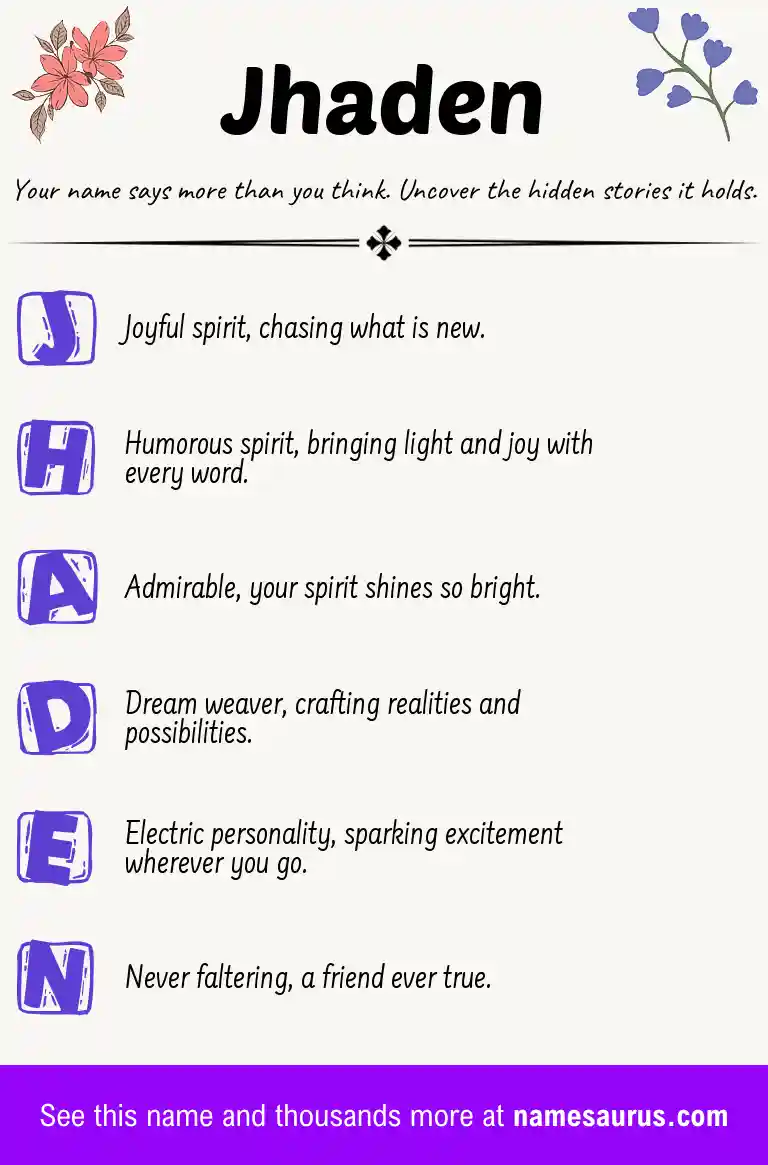 Acrostic poem about Jhaden.