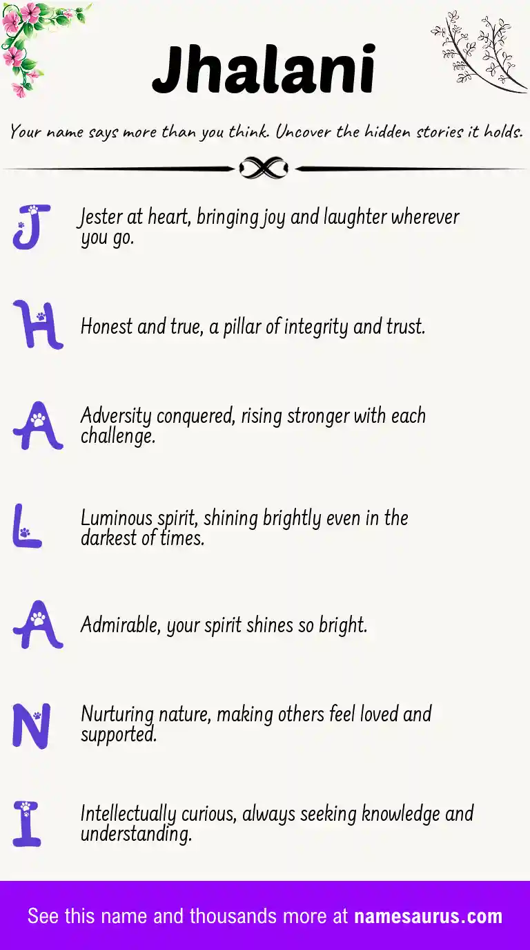 Acrostic poem about Jhalani.