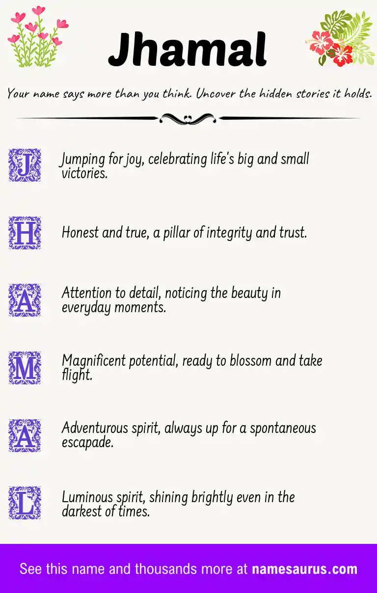 Acrostic poem about Jhamal.