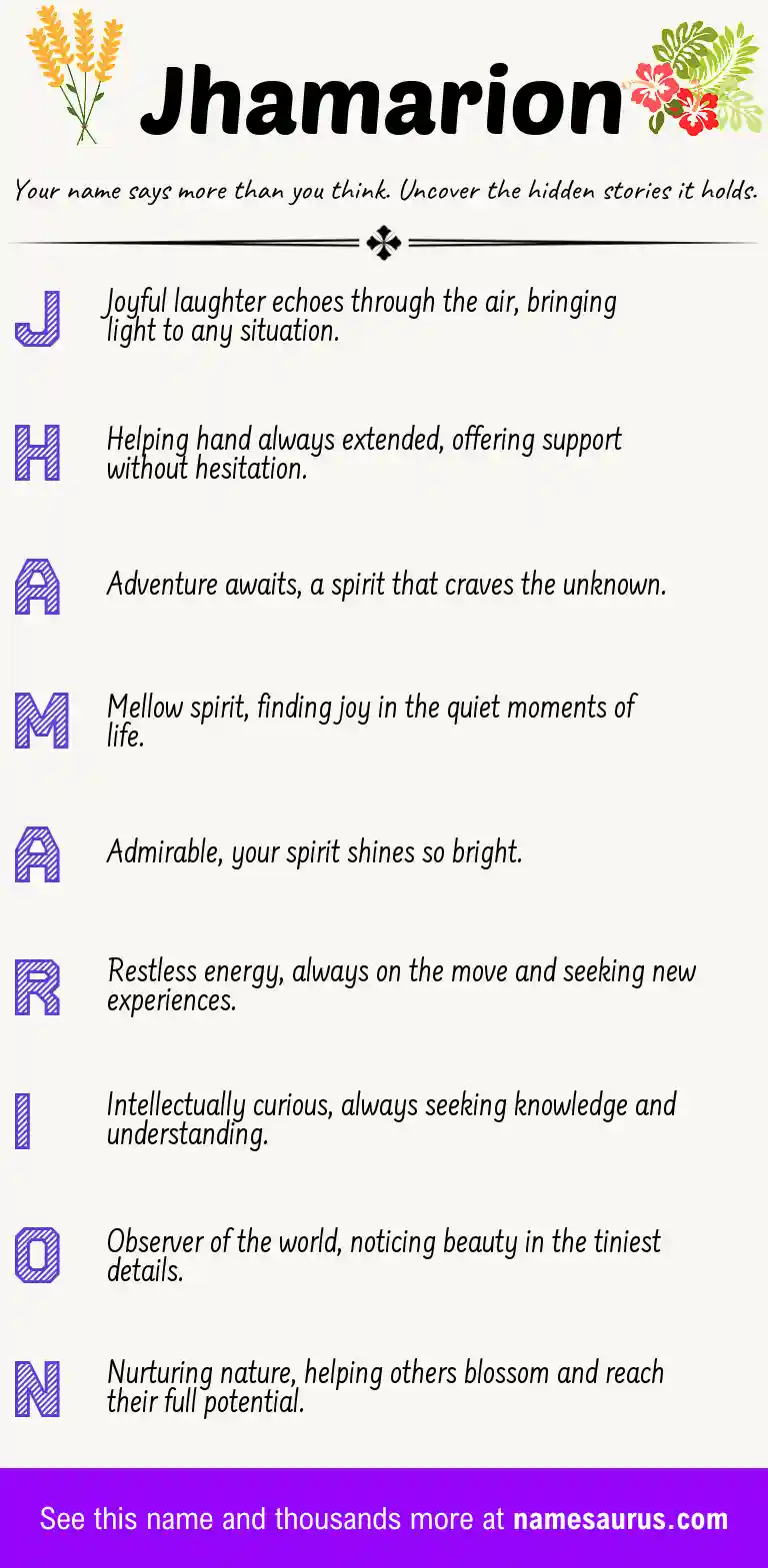 Acrostic poem about Jhamarion.