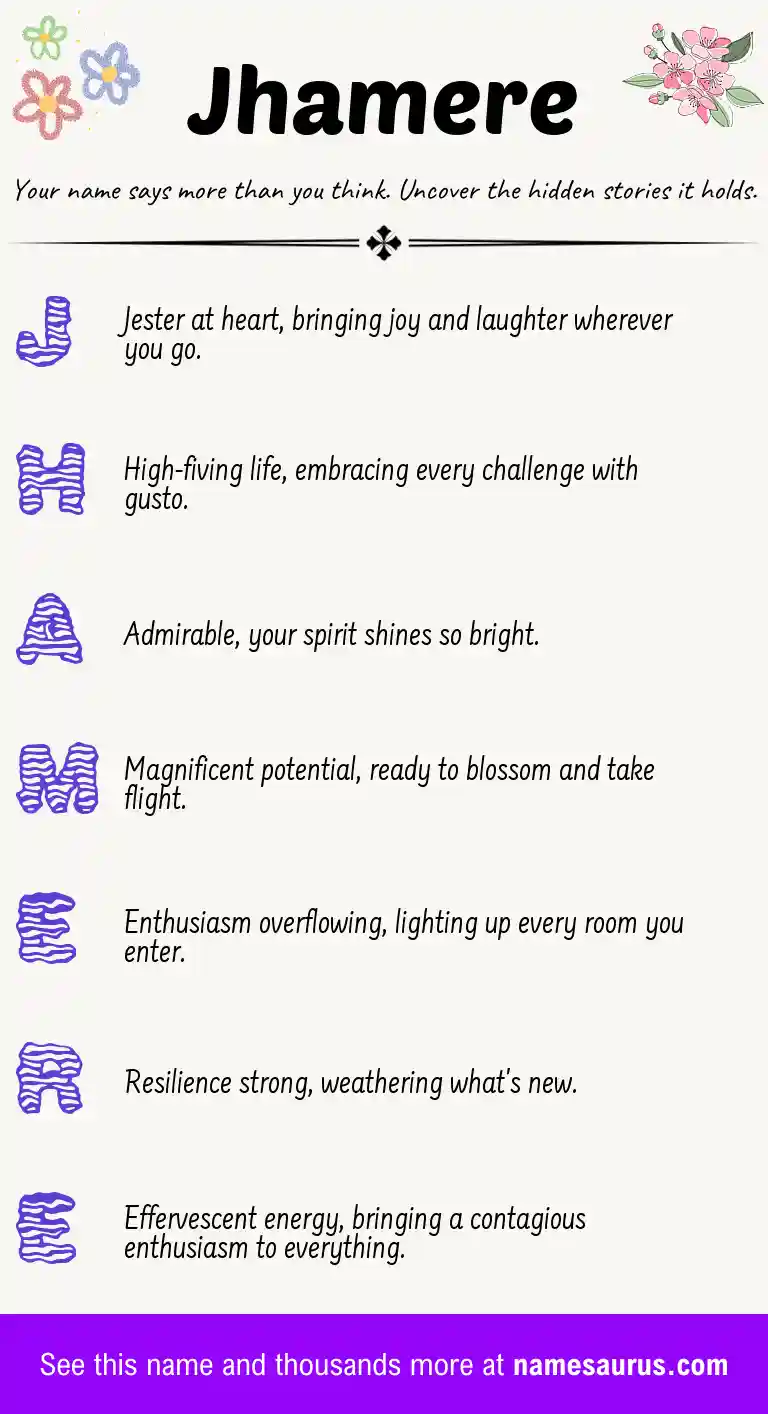 Acrostic poem about Jhamere.
