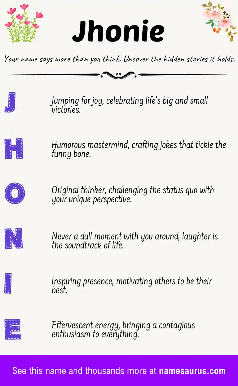 Acrostic poem about Jhonie.