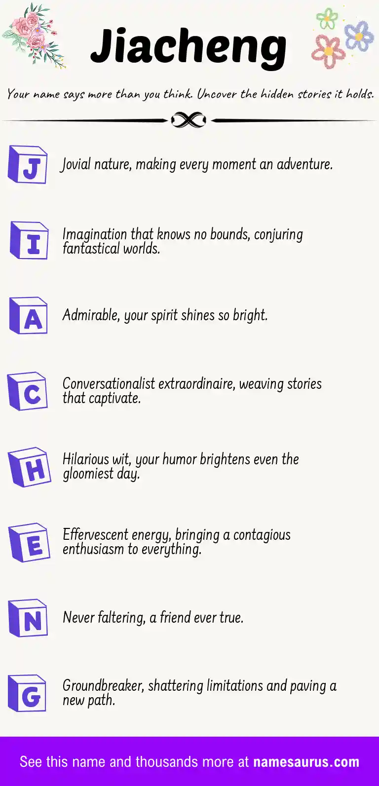 Acrostic poem about Jiacheng.