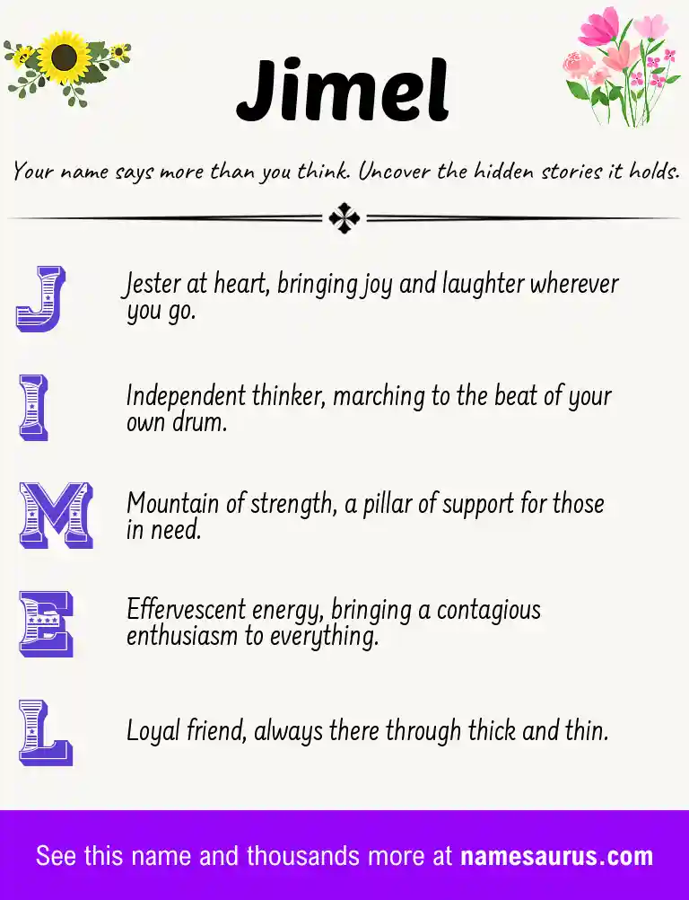 Acrostic poem about Jimel.
