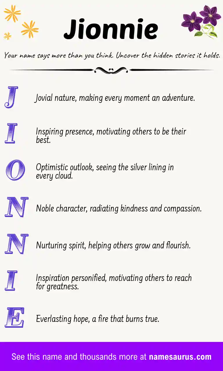 Acrostic poem about Jionnie.