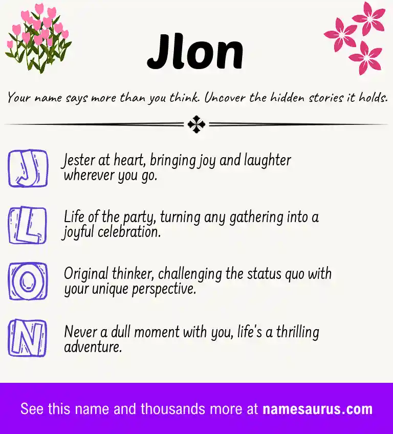Acrostic poem about Jlon.