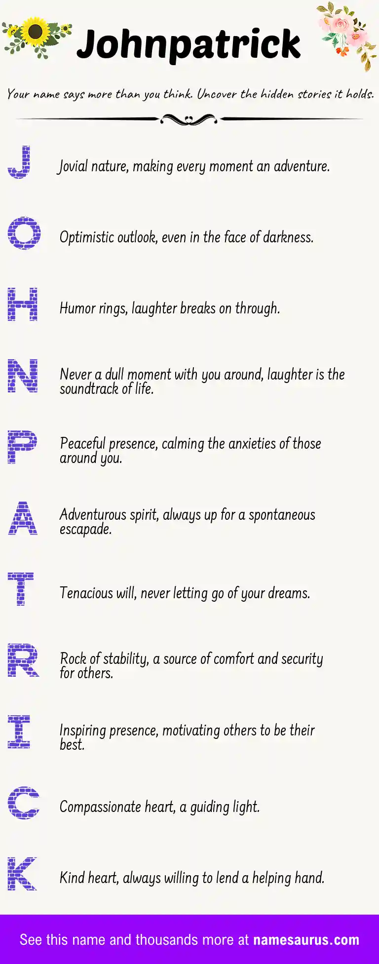 Acrostic poem about Johnpatrick.