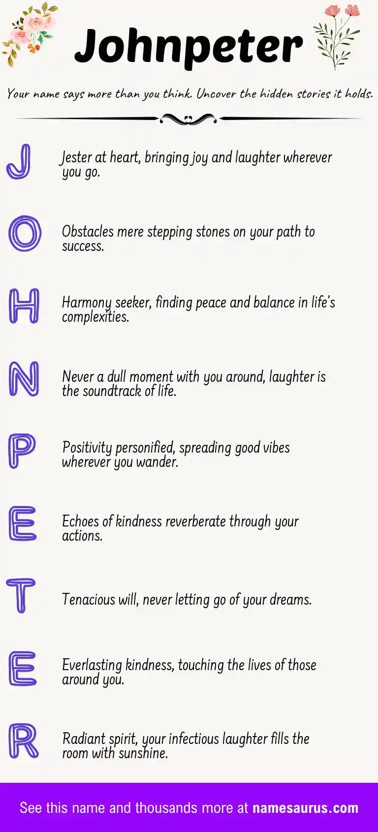 Acrostic poem about Johnpeter.