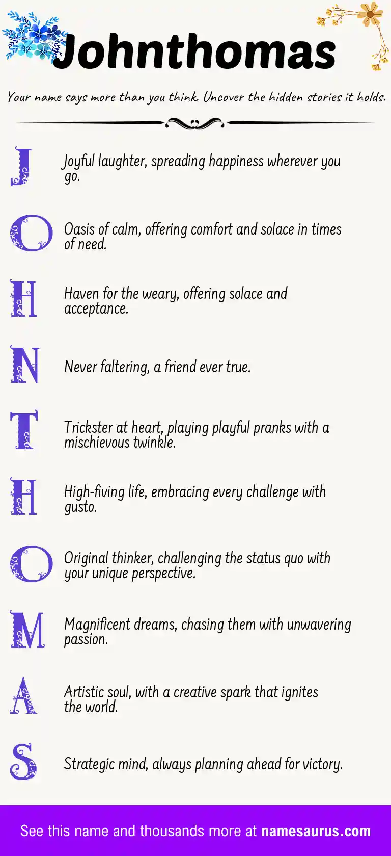 Acrostic poem about Johnthomas.