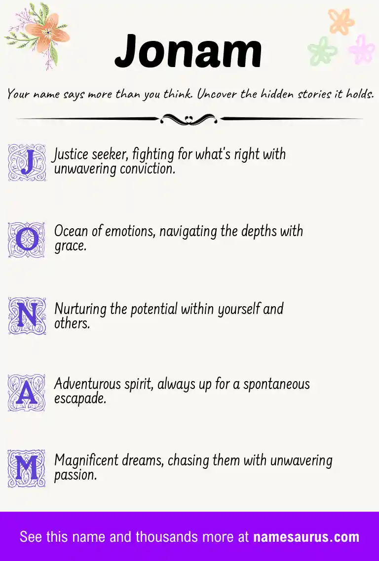 Acrostic poem about Jonam.