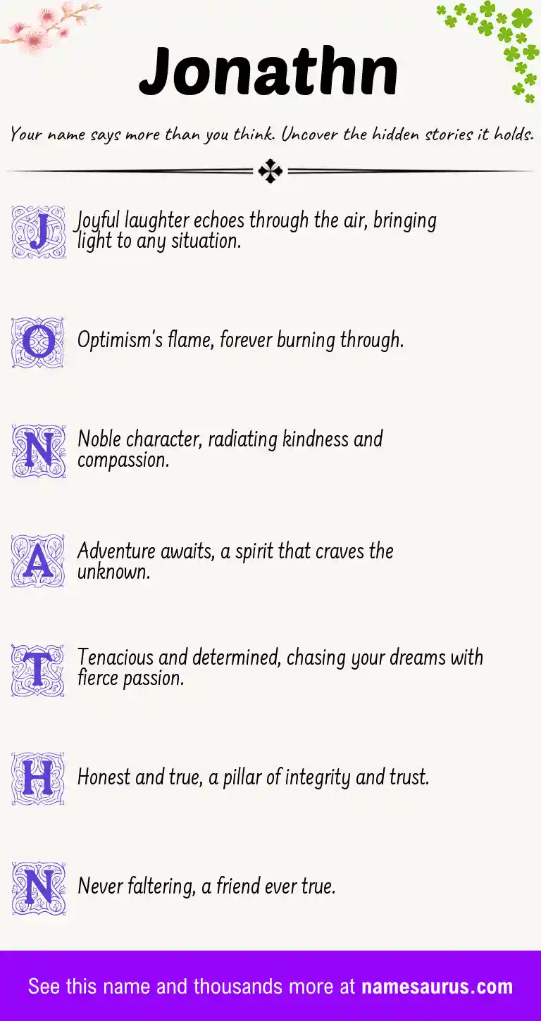 Acrostic poem about Jonathn.