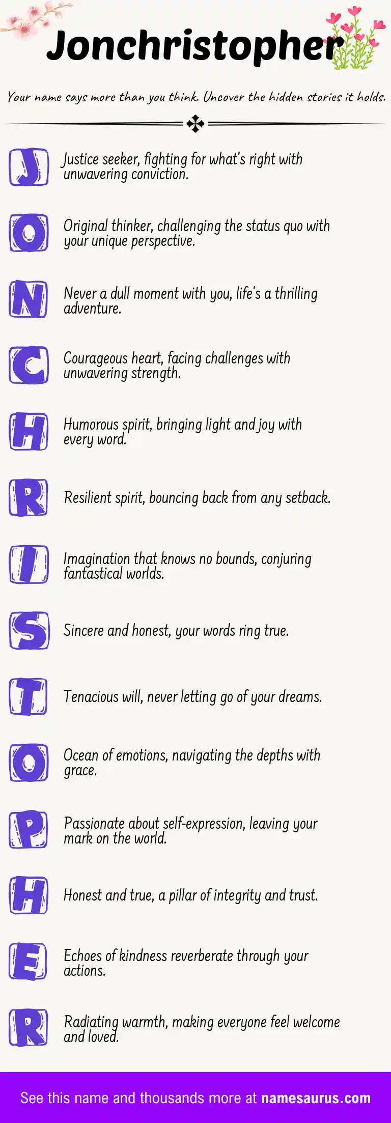 Acrostic poem about Jonchristopher.