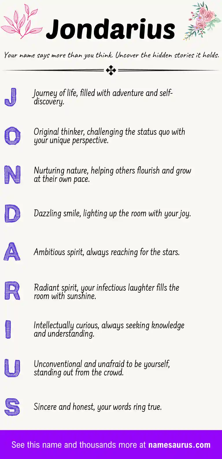 Acrostic poem about Jondarius.
