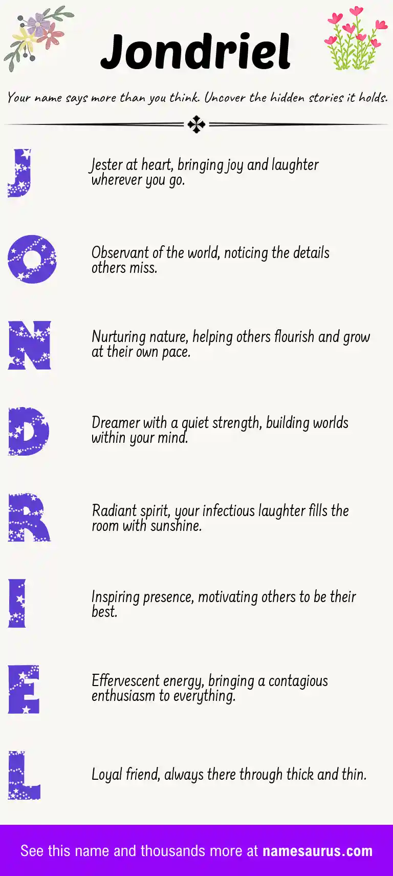Acrostic poem about Jondriel.