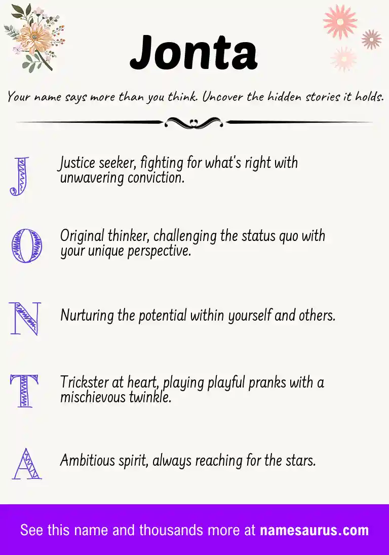Acrostic poem about Jonta.