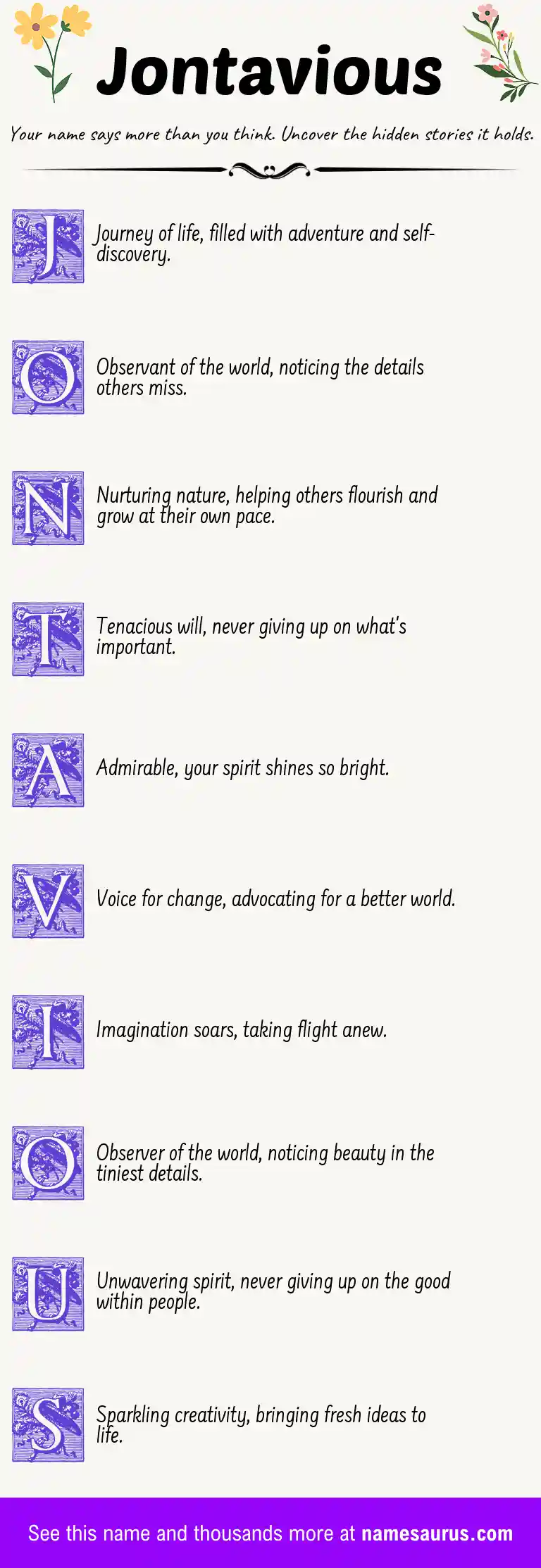 Acrostic poem about Jontavious.