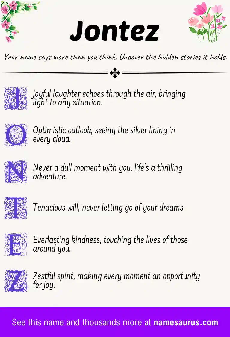Acrostic poem about Jontez.
