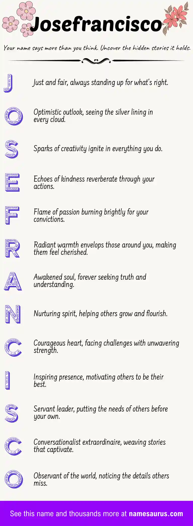 Acrostic poem about Josefrancisco.