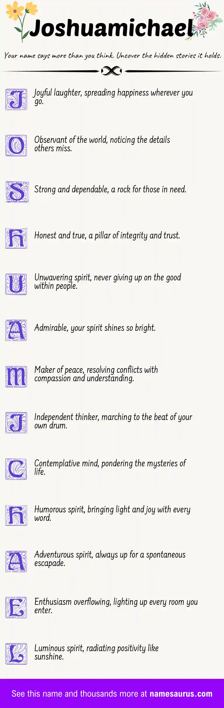 Acrostic poem about Joshuamichael.