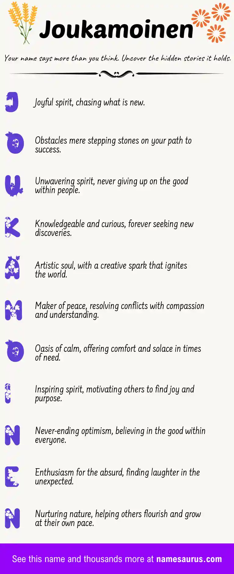 Acrostic poem about Joukamoinen.