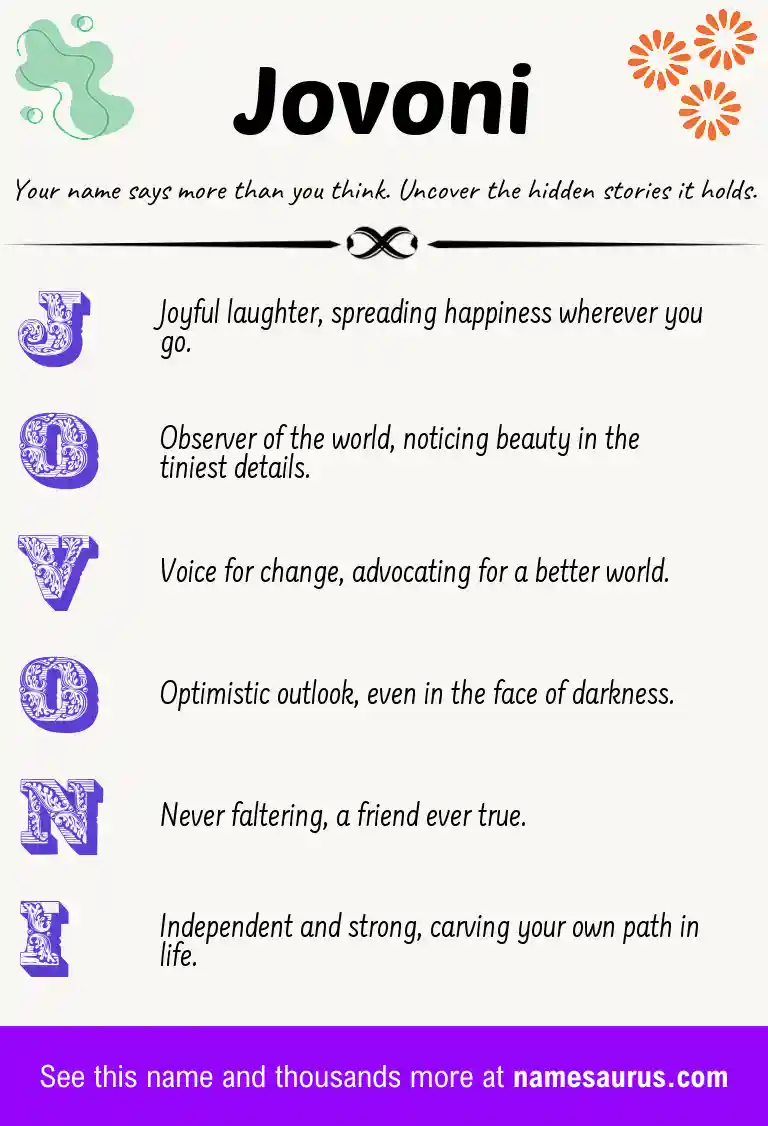 Acrostic poem about Jovoni.