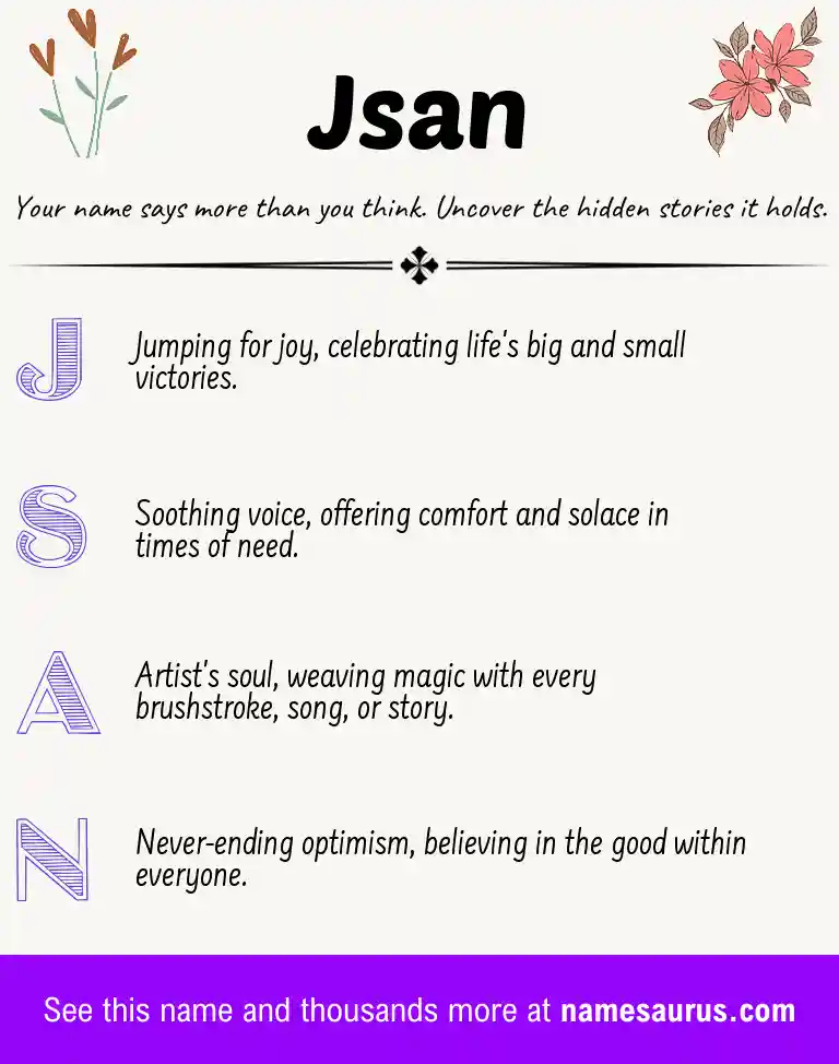 Acrostic poem about Jsan.