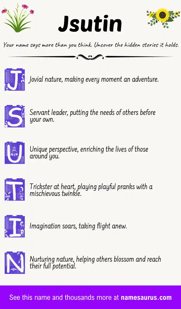 Acrostic poem about Jsutin.