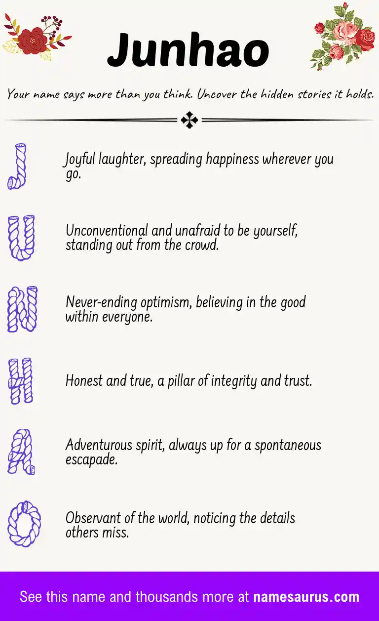 Acrostic poem about Junhao.
