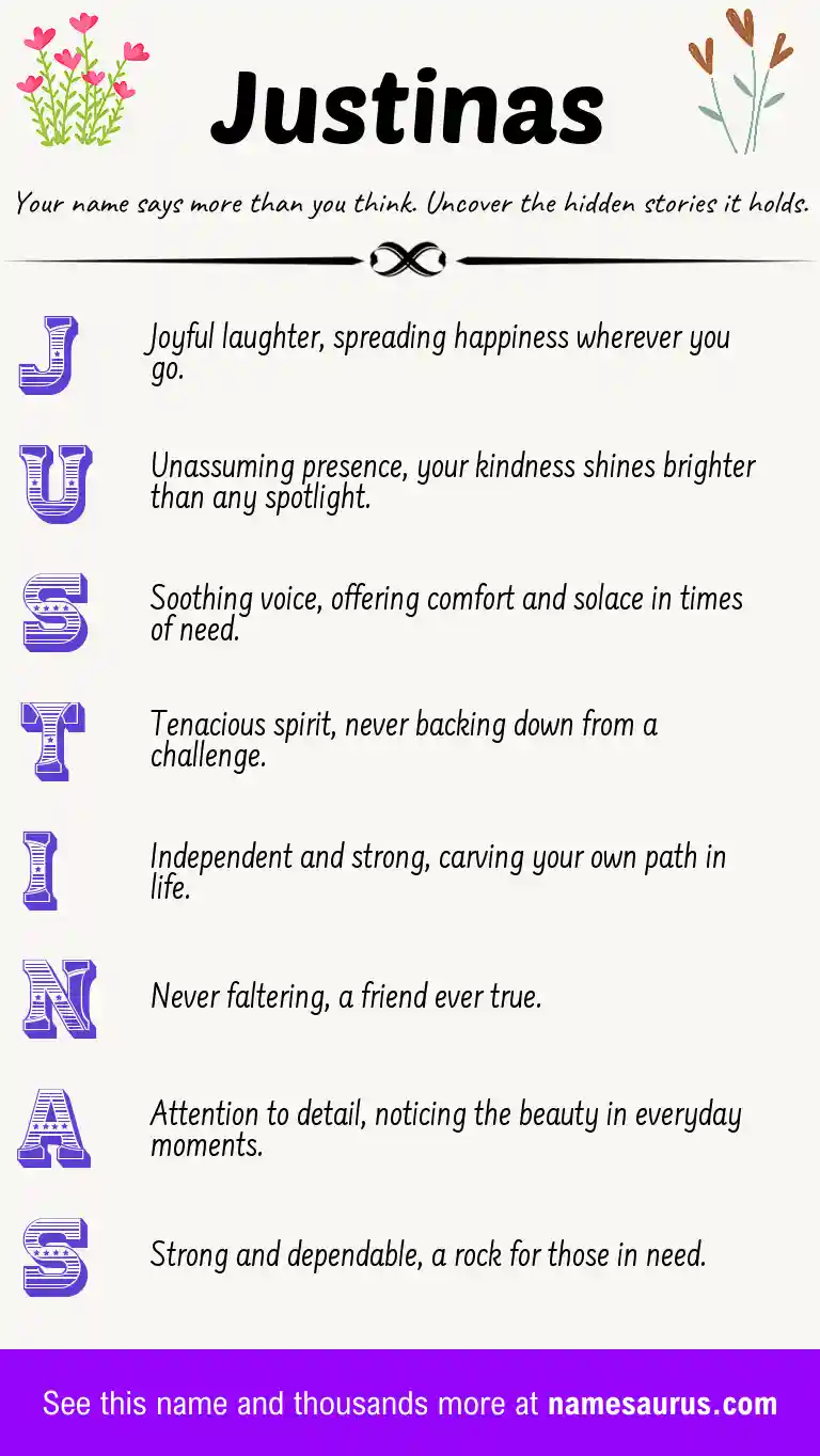 Acrostic poem about Justinas.