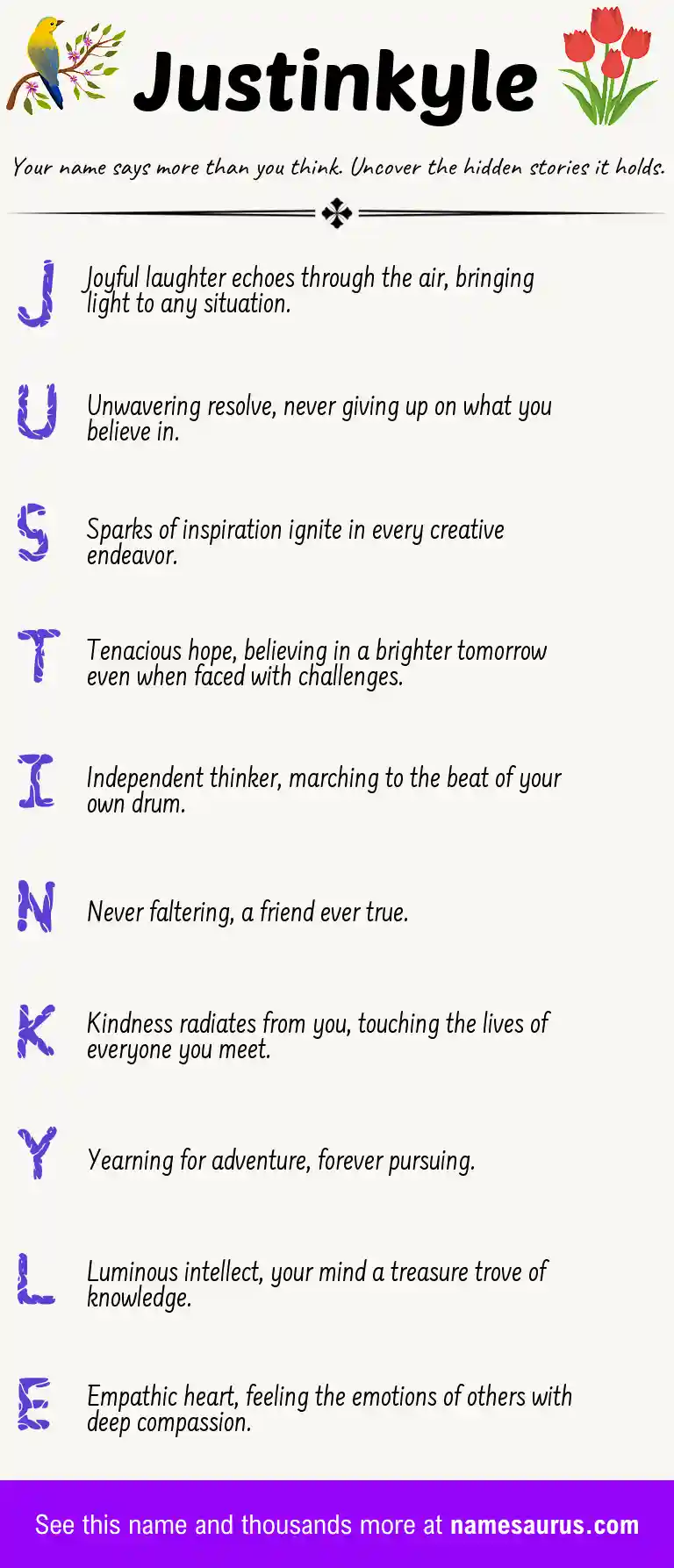 Acrostic poem about Justinkyle.
