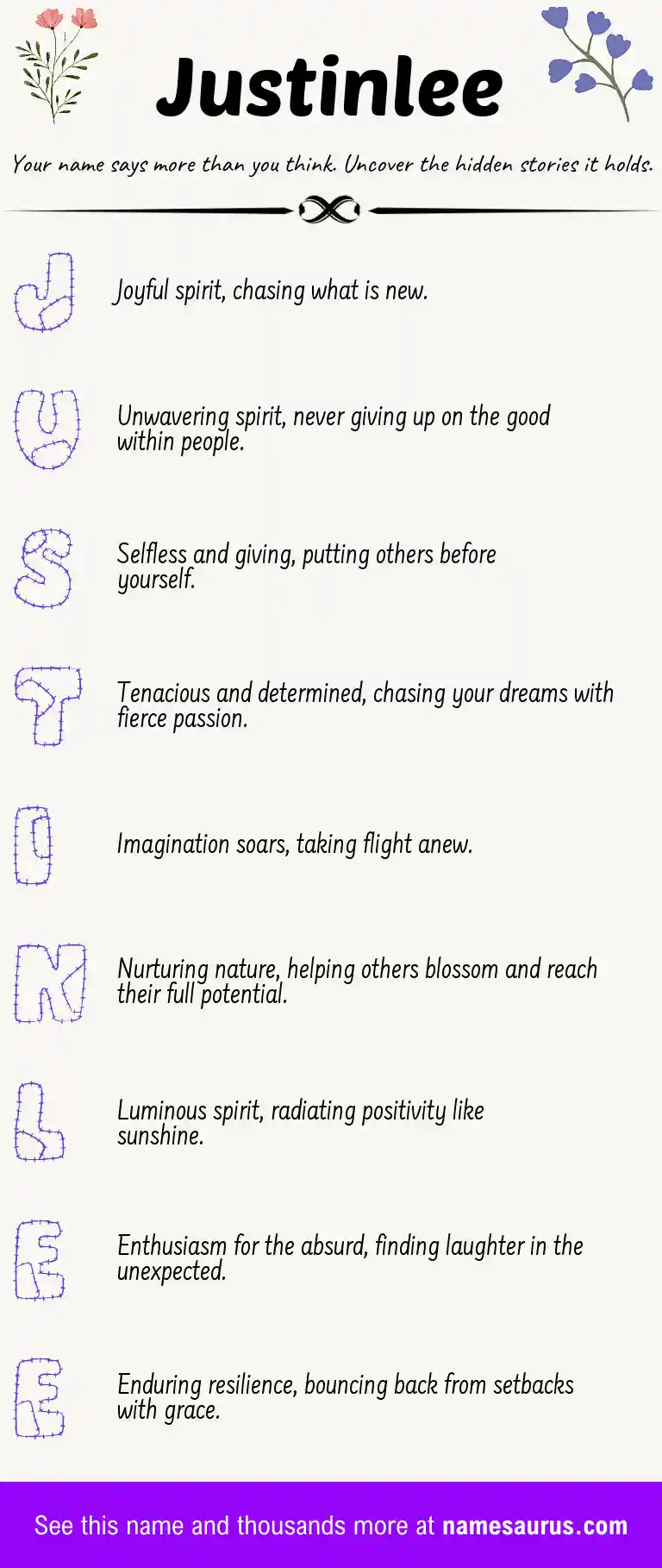 Acrostic poem about Justinlee.