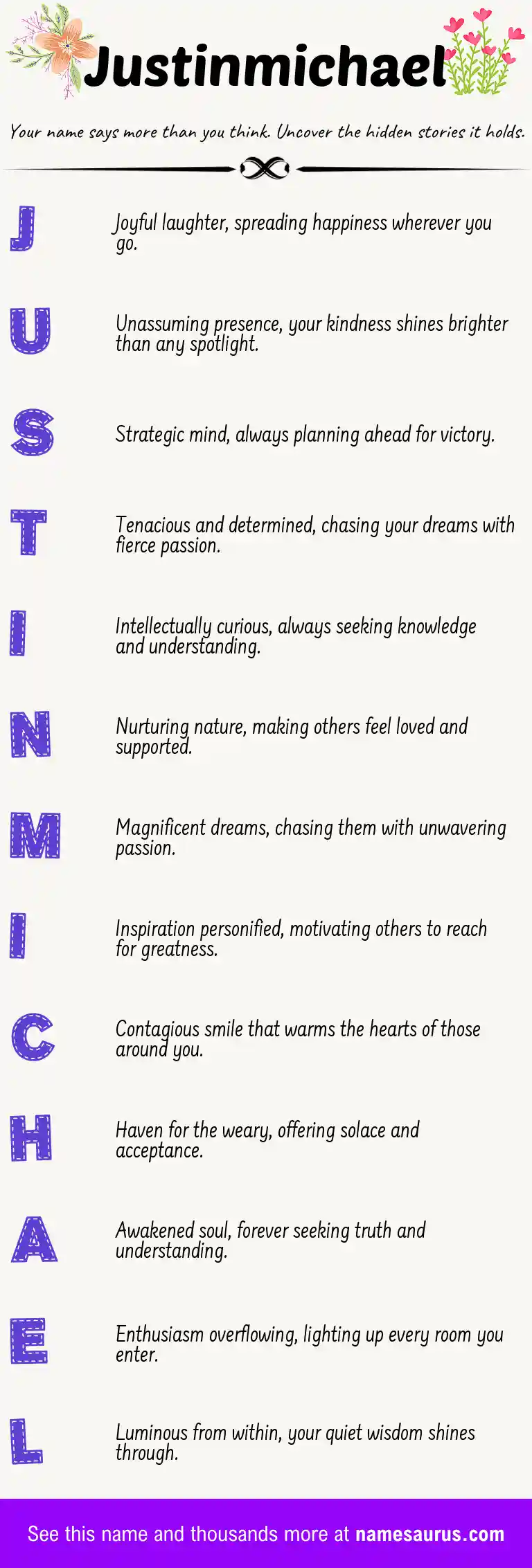 Acrostic poem about Justinmichael.