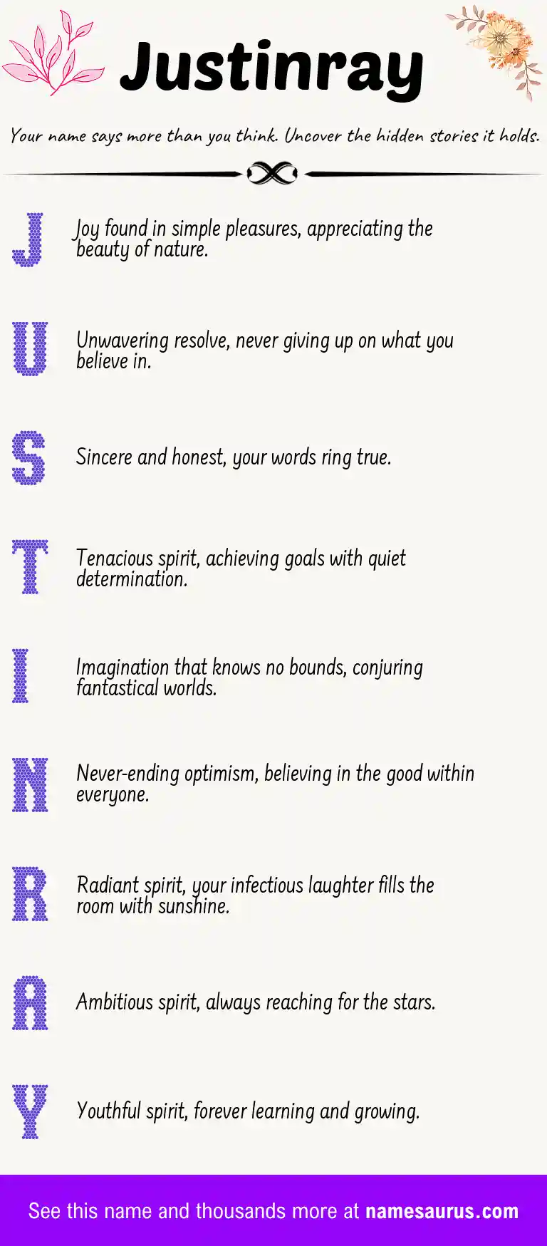 Acrostic poem about Justinray.