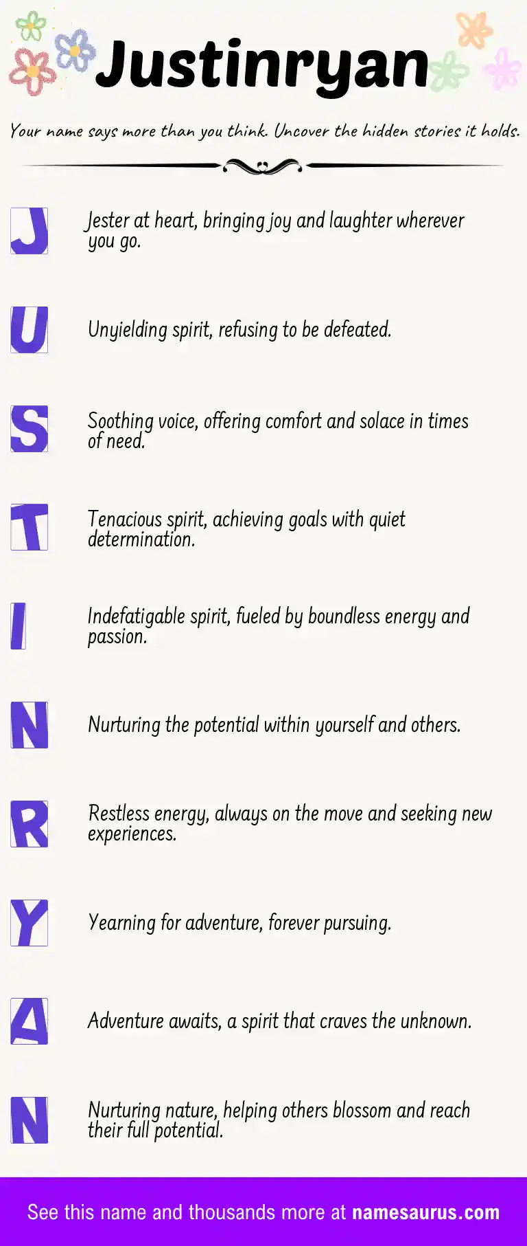 Acrostic poem about Justinryan.