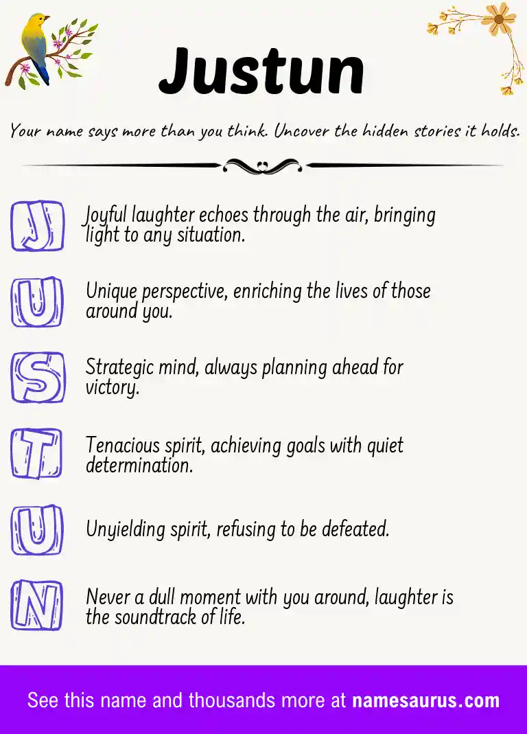 Acrostic poem about Justun.