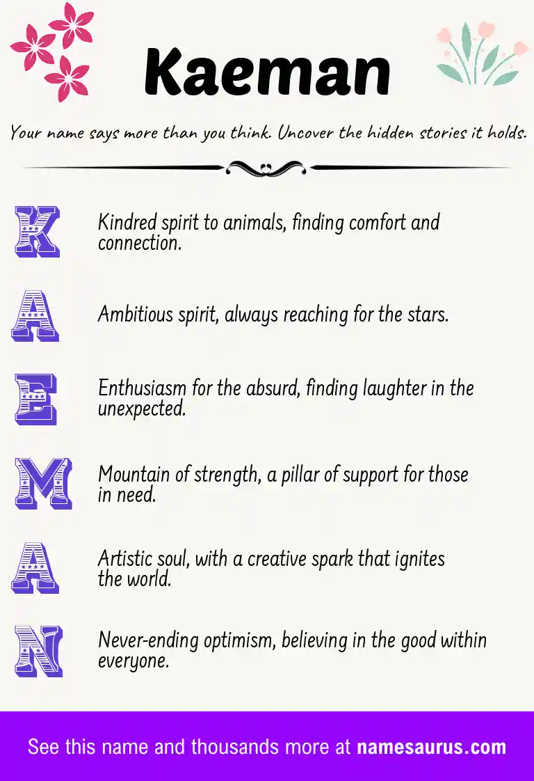 Acrostic poem about Kaeman.