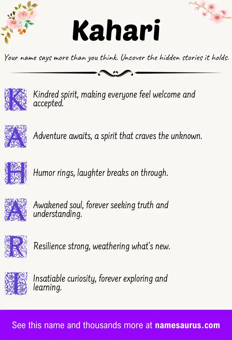 Acrostic poem about Kahari.
