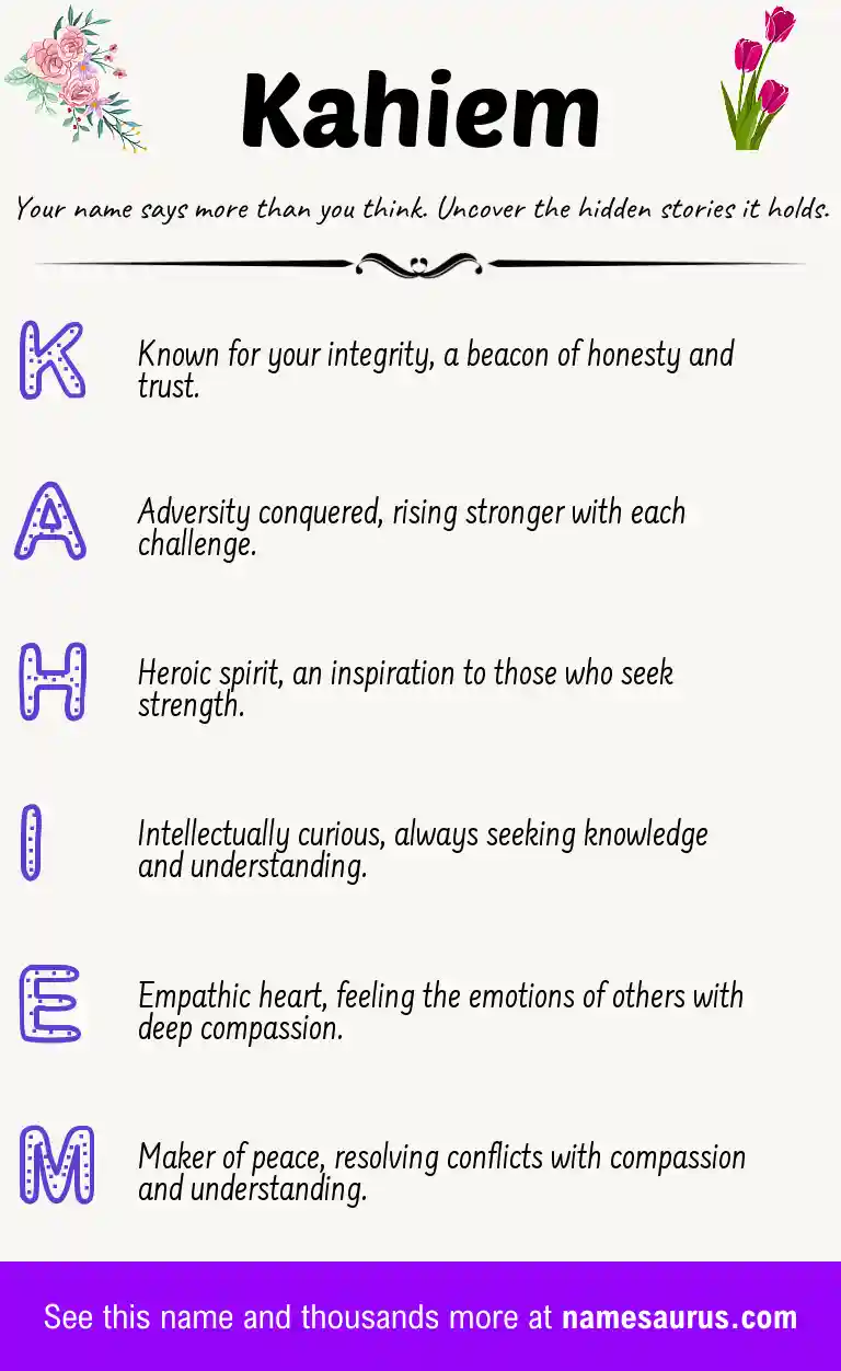 Acrostic poem about Kahiem.