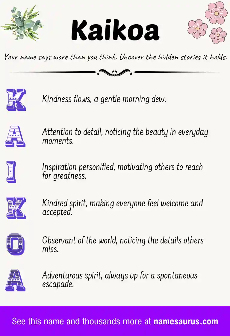 Acrostic poem about Kaikoa.