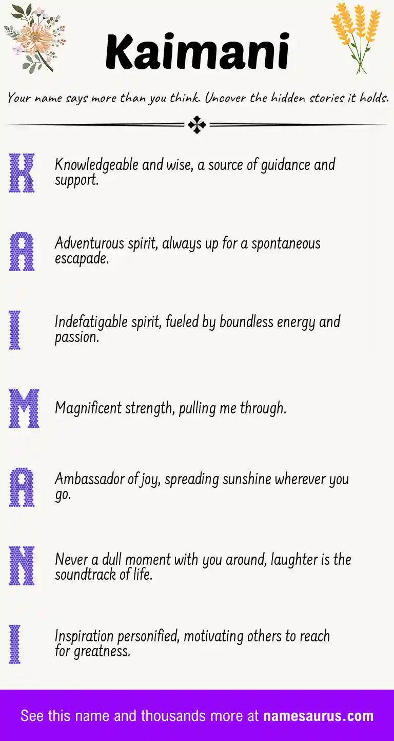 Acrostic poem about Kaimani.