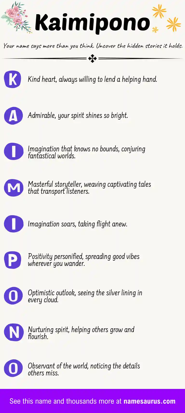 Acrostic poem about Kaimipono.