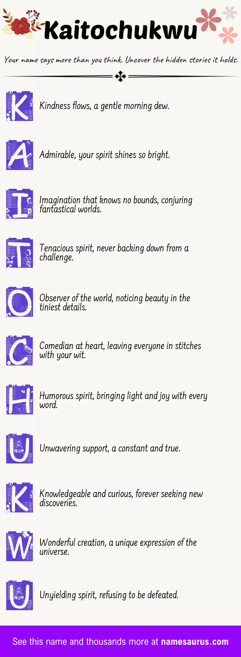 Acrostic poem about Kaitochukwu.