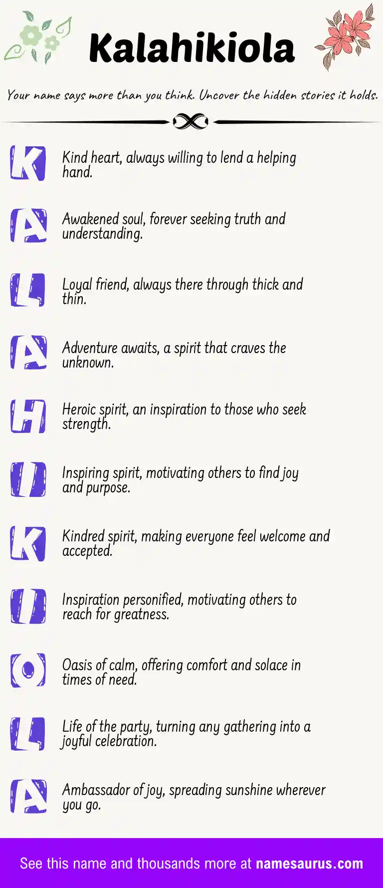 Acrostic poem about Kalahikiola.